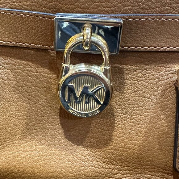 Michael Kors Hamilton Brown Leather Double Strap Shoulder Bag Gold‎ Hardware - Picture 2 of 9